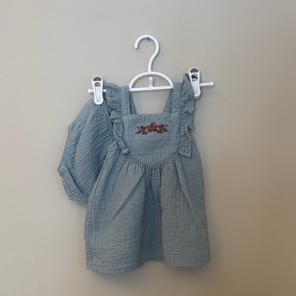 🌞 5/$25 Charming Blue Kids Dress with Floral Embroidery